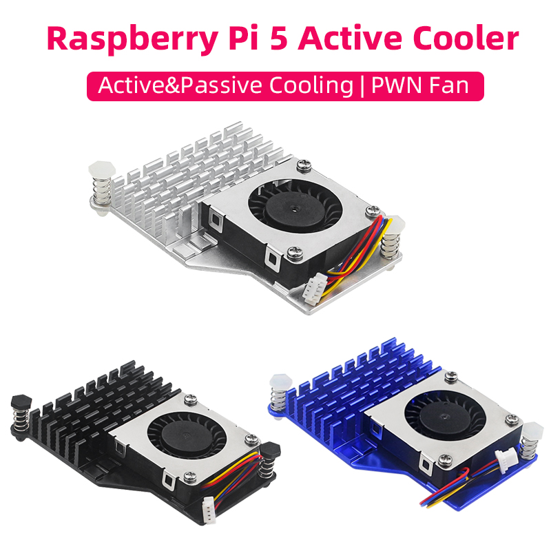 Raspberry Pi Water Cooling Kit - Raspberry pi 5アクティブクーラー,アルミニウムヒートシンク,調整可能なPWM速度ファン,黒と銀,青